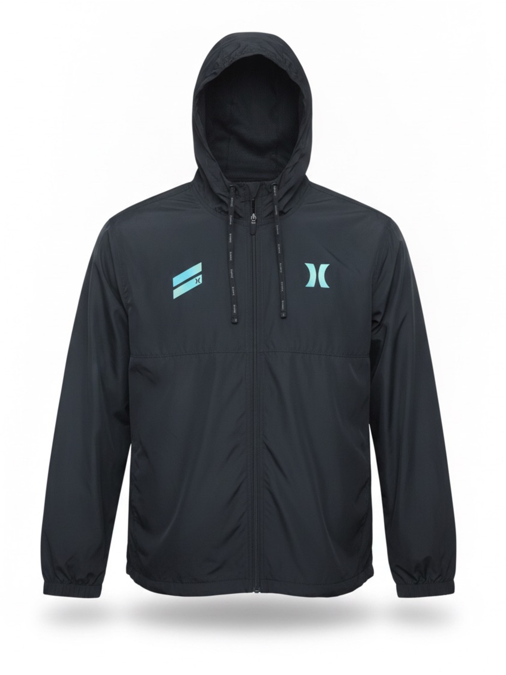 Hurley Men’s XL Black Hooded Windbreaker Jacket Iridescent Logo Full Zip